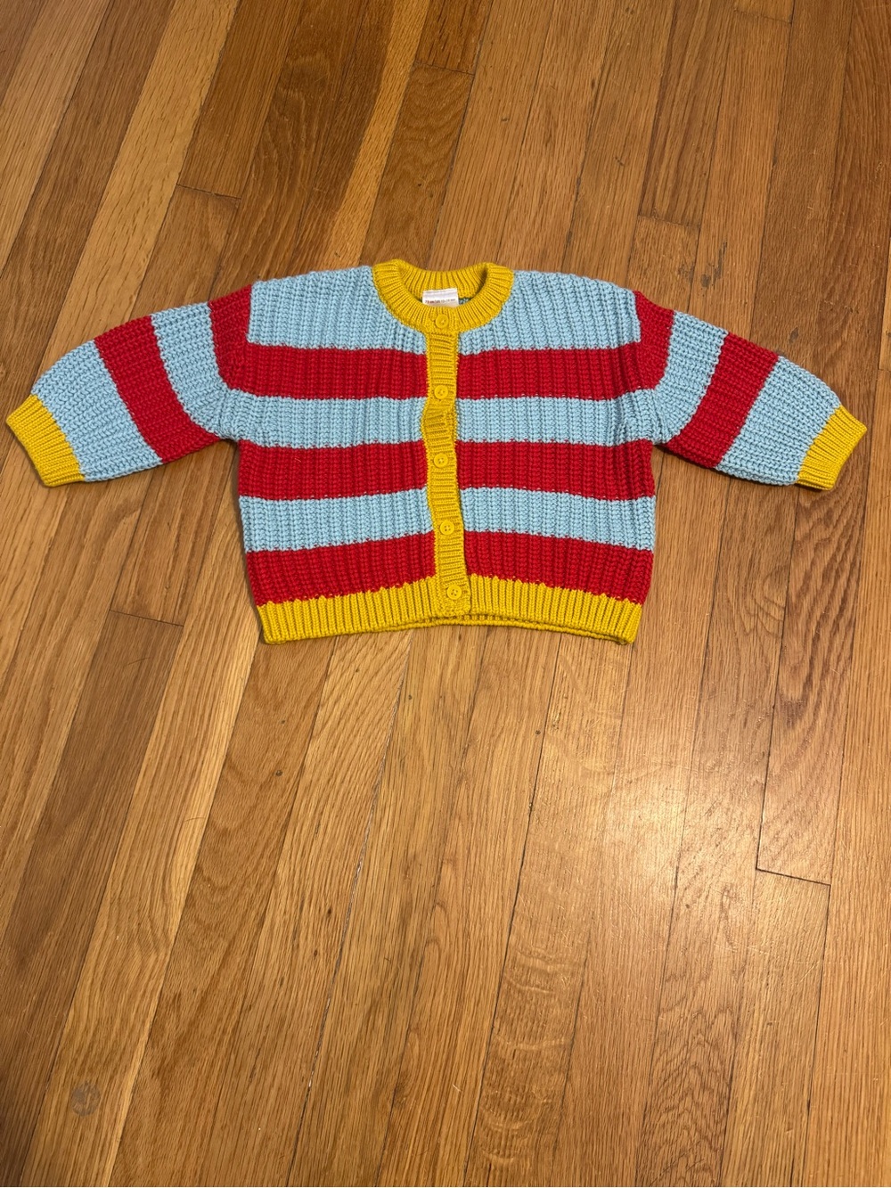 Hanna Andersson Striped Knit Cardigan - Red, Light Blue & Yellow Trim